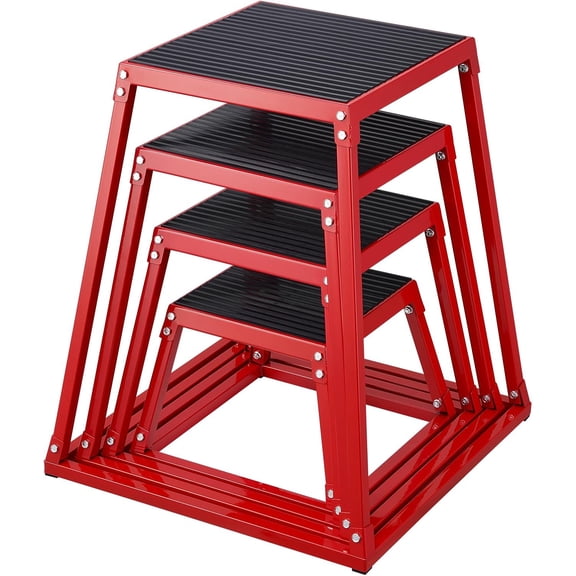 Tuekys 4 Pack Plyometric Jump Box, 12"+18"+24"+30" Steel Plyometric Platform and Jumping Agility Box for Home Gym Training, Rad & Black