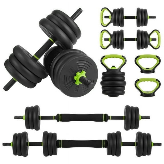 Tuekys 4-in-1 88lbs Adjustable Dumbbells Set Barbell Kettlebells Push-up-Stand for Home Gym Fitness Exercises
