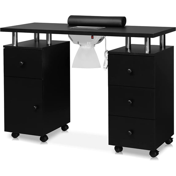 Tuekys 42" Manicure Table Nail Desk for Nail Tech, Nail Table Station w/Electric Dust Collector, Nail Makeup Storage Table for Beauty Salon, Pink
