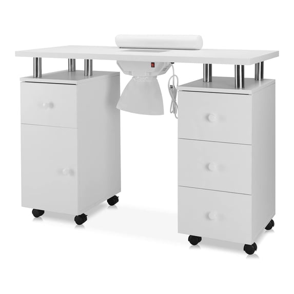 Tuekys 42" Manicure Table Nail Desk for Nail Tech, Nail Table Station w/Electric Dust Collector, Nail Makeup Storage Table for Beauty Salon, White