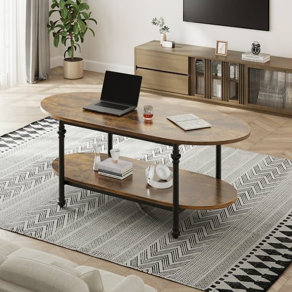 Tuekys 47 Inch 2-Tier Coffee Table for Home Office Decor, Brown