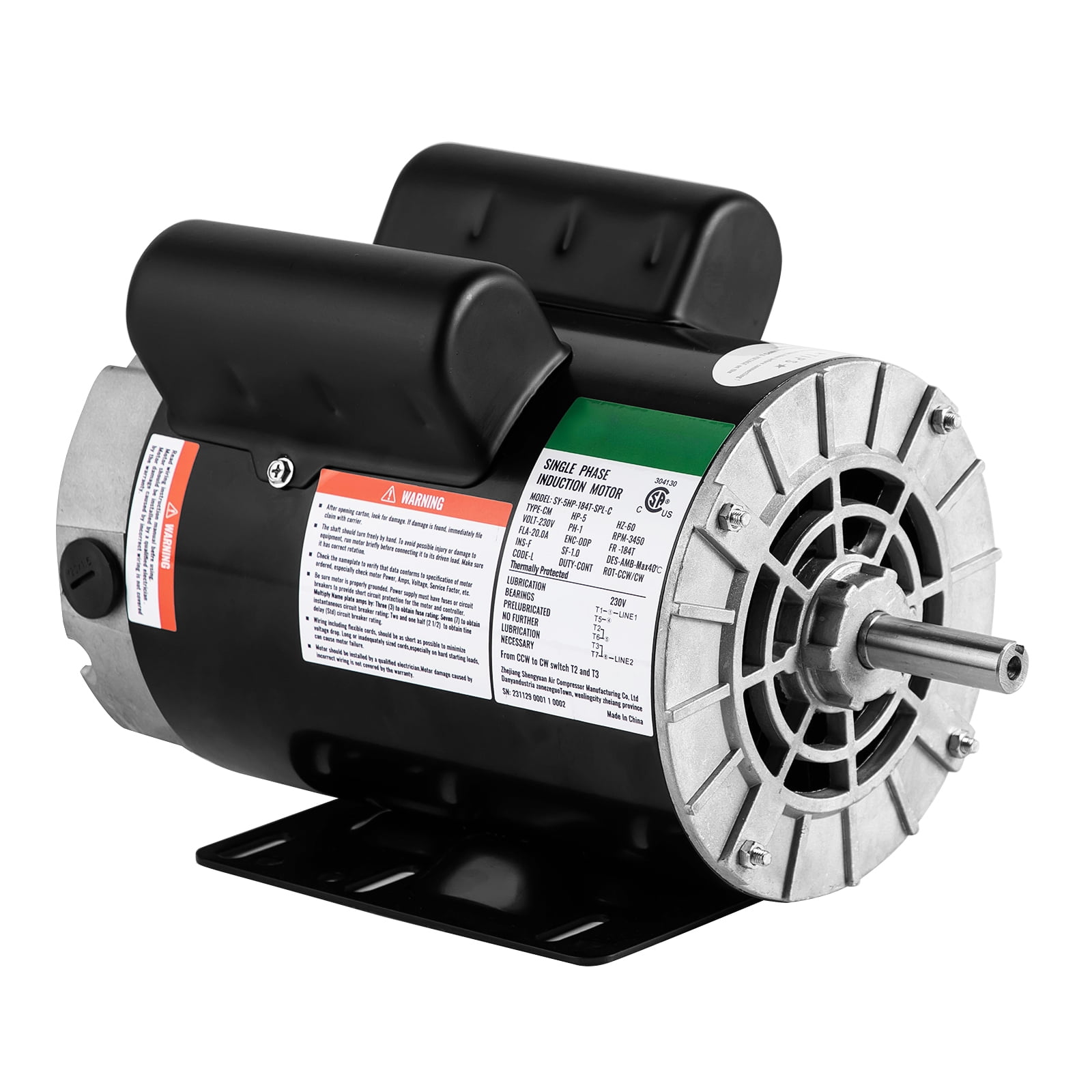 Tuekys 5HP Air Compressor Motor, 3580RPM 56 Frame Electric Motor, 230V, Dual CW/CCW Rotation, 1.88" Shaft Length, 5/8" Shaft Diameter, for Air Compressor General Purpose Equipment