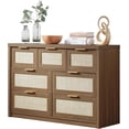 thumbnail image 1 of Tuekys 7 Drawers Dresser for living Room, Rattan Dresser TV Stand for Bedroom Closet, Wood Chests of Drawers with Metal Handle and Wide Drawers, 1 of 6