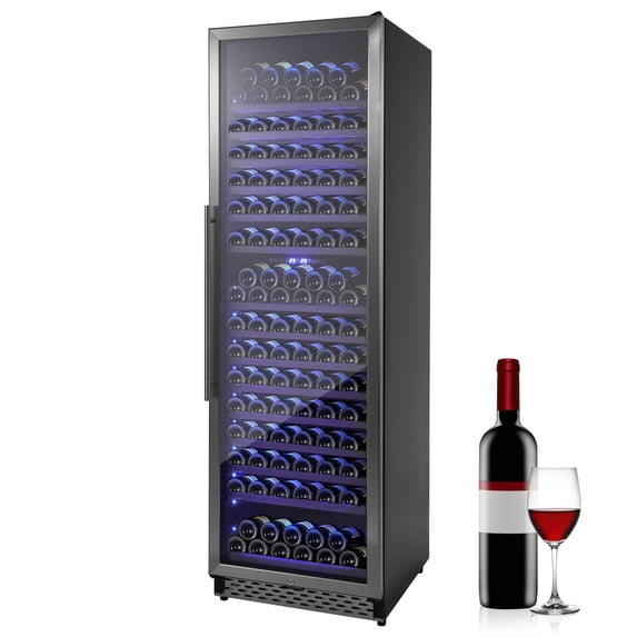 Tuekys 77 inch Wine Fridge Dual Zone, 187 Bottles Large Freestanding Wine Cooler Refrigerator with Intelligent Temperature Memory,Fast Cooling Low Noise and No Fog Built-in