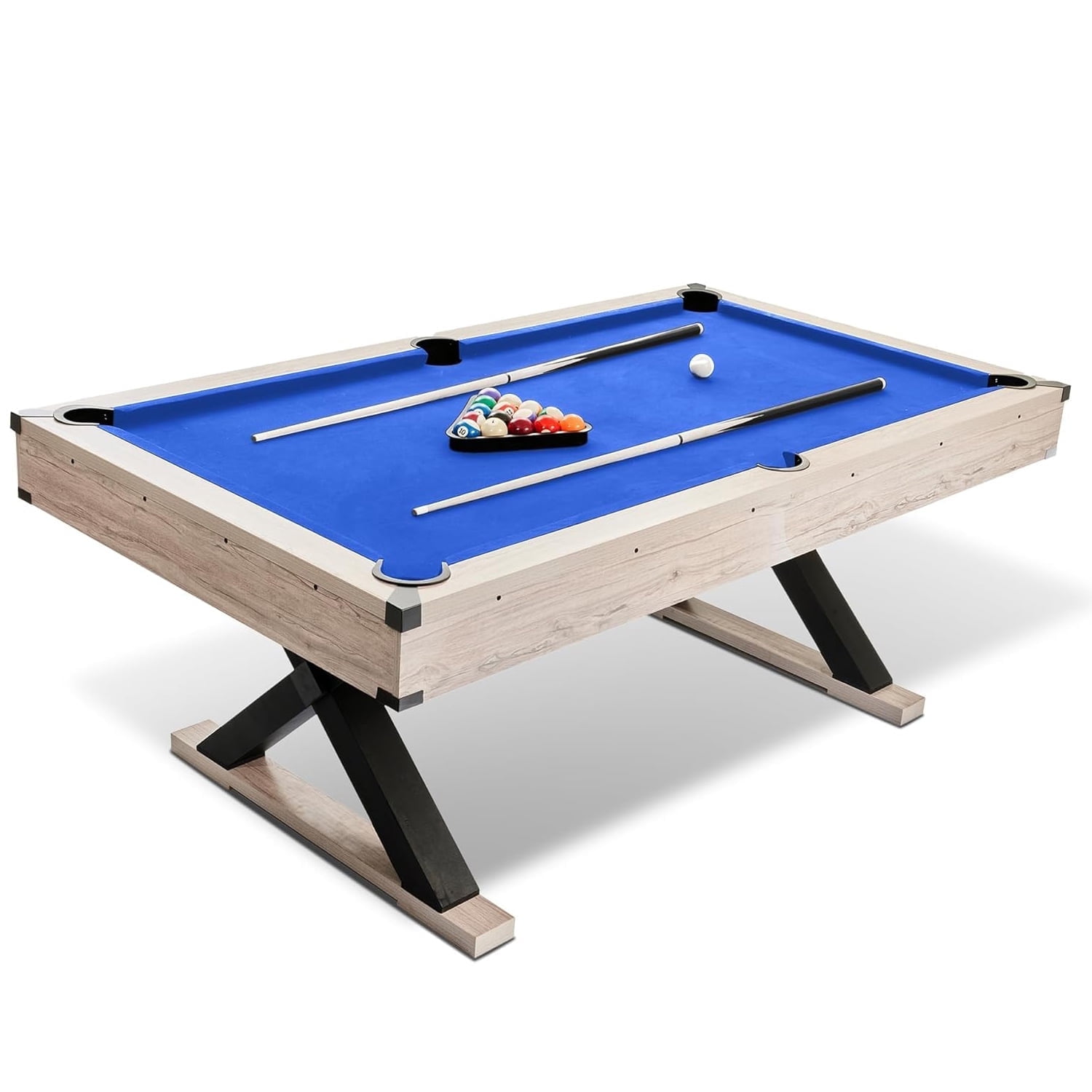 Tuekys 7FT Pool Table, 84" Billiard Table with 2 Cue Sticks, Billiard Balls, Cues, Cleaning ...