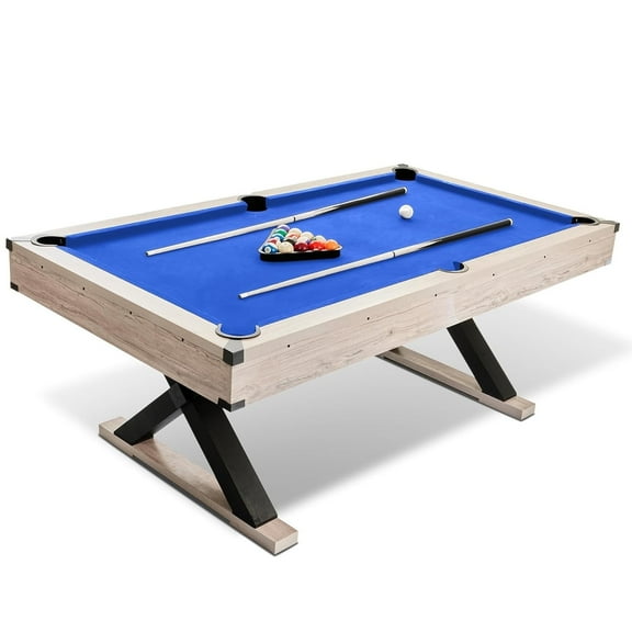 Tuekys 7FT Pool Table, 84" Billiard Table with 2 Cue Sticks, Billiard Balls, Cues, Cleaning Brush, X-Legs