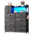 thumbnail image 1 of Tuekys 8+3 Drawers Fabric Dressers with 4 Side Pockets,LED Lights,Charging Station,Hooks,Sturdy Steel Frame & Wooden Top Shelves for Bedroom, 1 of 8