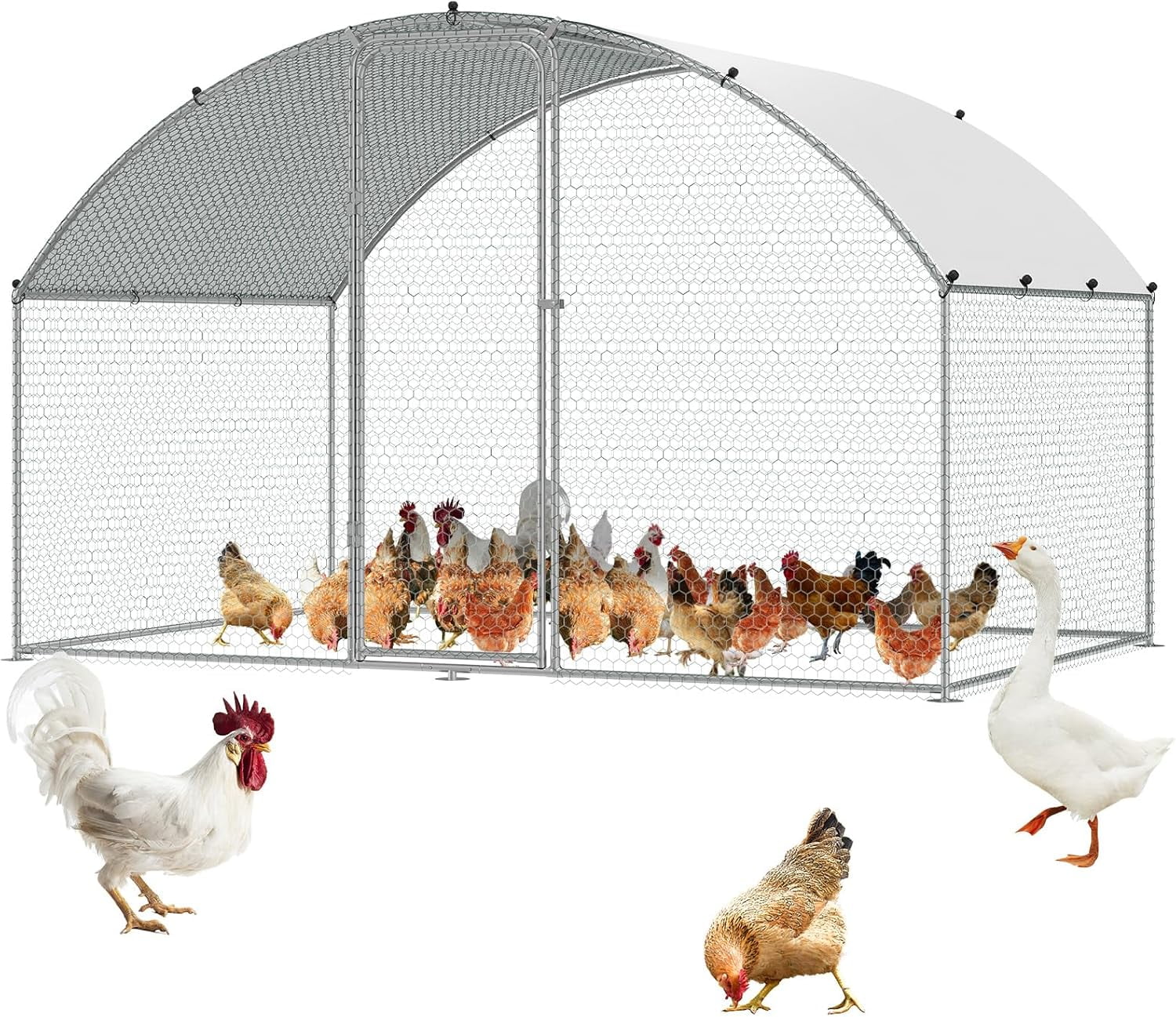 Large Silver Metal Chicken Coop with Waterproof Cover