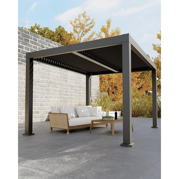 Tuekys All-Aluminum Louvered Pergola 10' x 12', Outdoor Pergola with Adjustable Louvered Roof, Reinforced Aluminum Frame, Integrated Drainage System, Hardtop Gazebo for Patio, Deck
