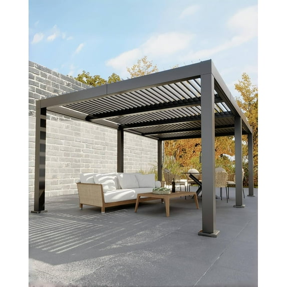 Tuekys All-Aluminum Louvered Pergola 10' x 20', Outdoor Pergola with Adjustable Louvered Roof, Reinforced Aluminum Frame, Integrated Drainage System, Hardtop Gazebo for Patio, Deck