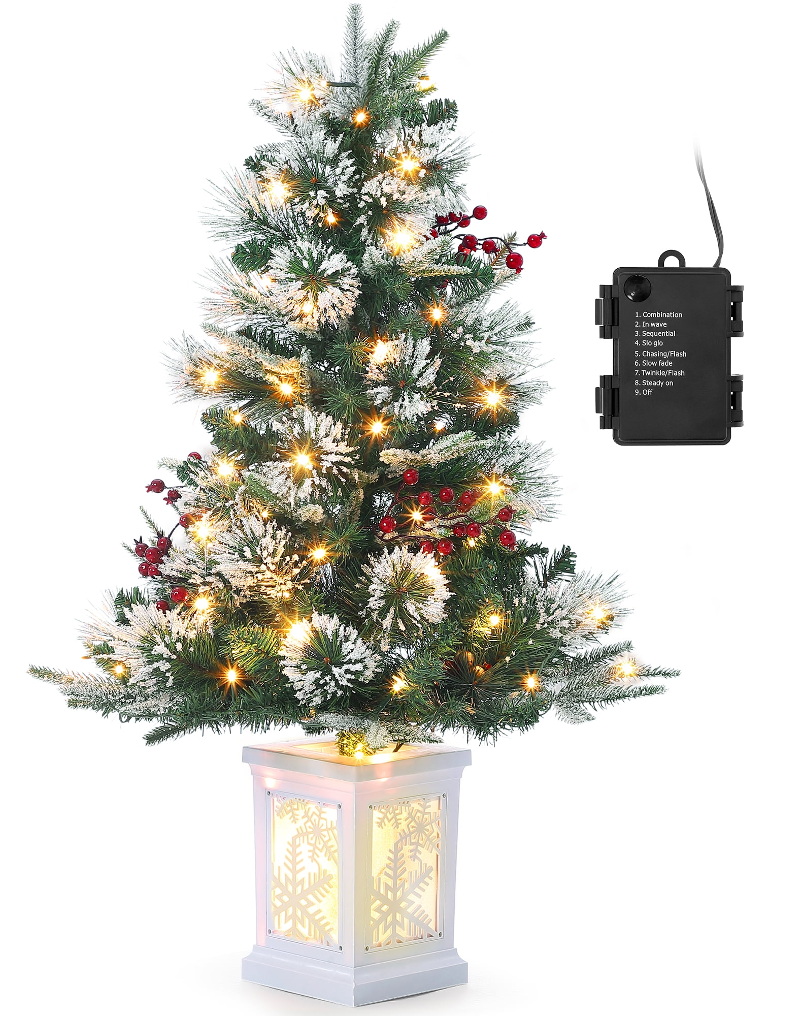 Tuekys Christmas Tree, 3 Ft PreLit Artificial with Lighting Potted