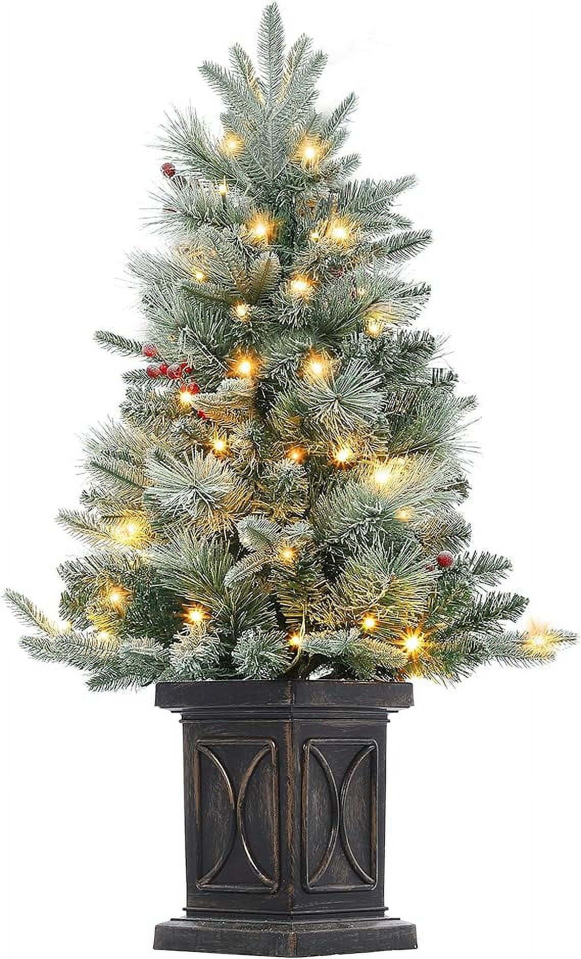 Tuekys Christmas Tree, 3 Ft PreLit Artificial with Vintage Potted Base