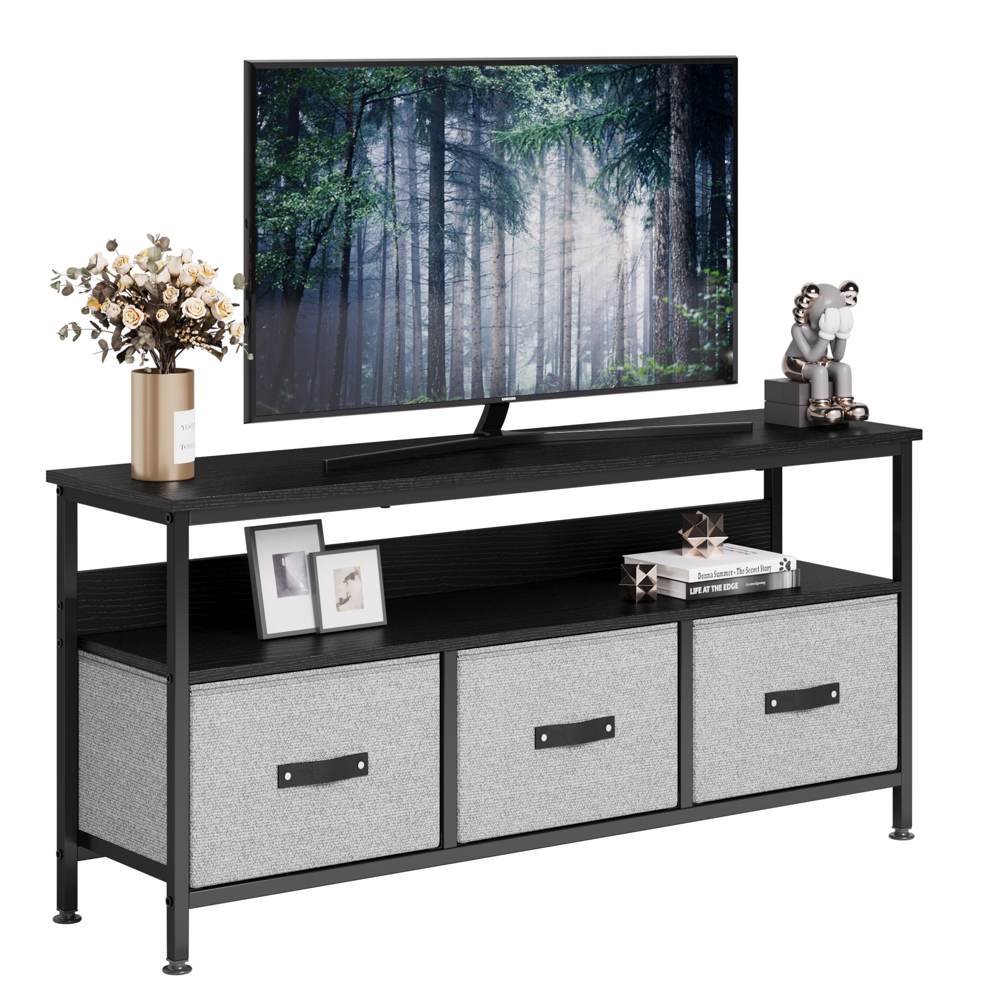 Dresser TV Stand 2 Drawers Black Grey