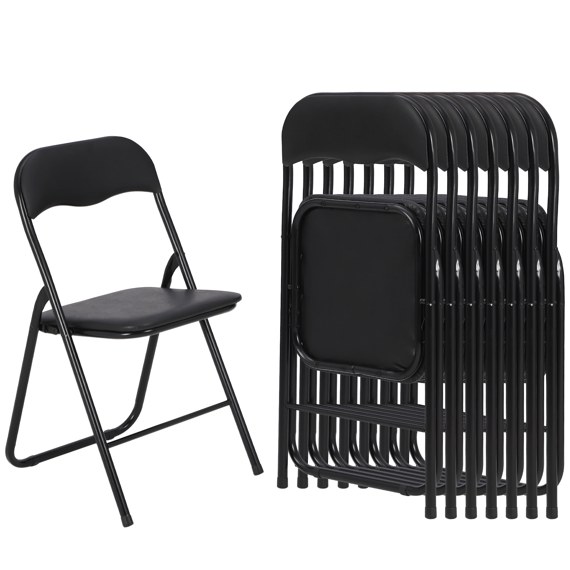 Tuekys Folding Chairs Set of 8, PU Upholstered Foldable Chairs with