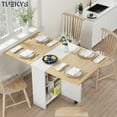 thumbnail image 1 of Tuekys Folding Dining Table Drop Leaf Kitchen Table with 2 Storage Racks-Perfect for Small Spaces Multifunction Space Saving Table Extension Dinner Table Kitchen Office Desk White, 1 of 9