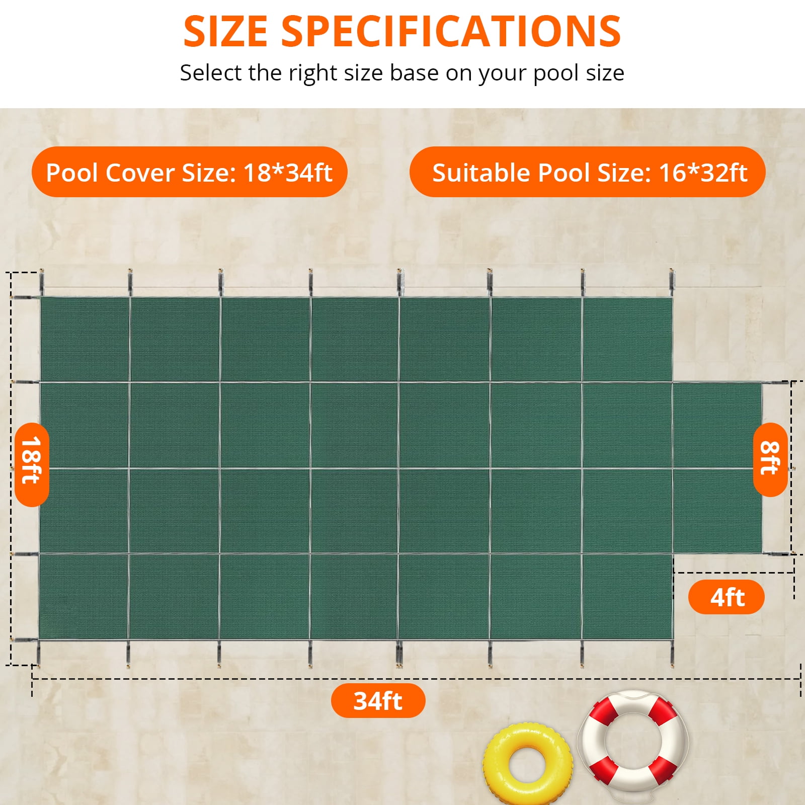 Tuekys Inground Pool Safety Cover, Mesh Safety Pool Cover