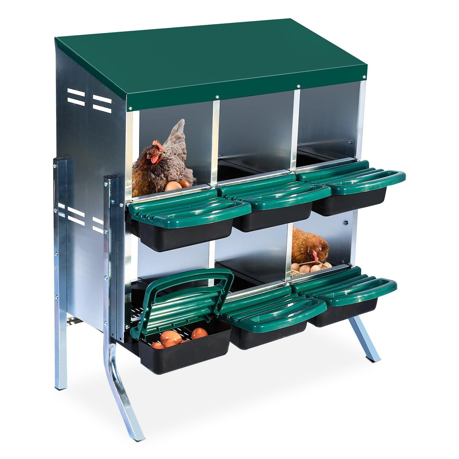 Green Steel 6-Hole Chicken Nesting Box with Legs