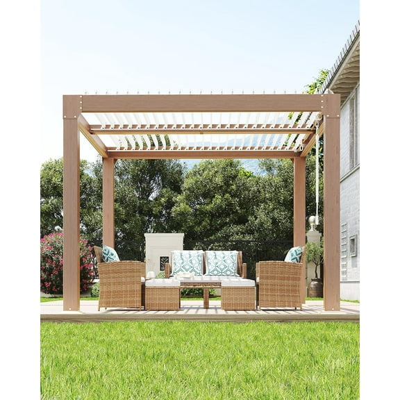 Tuekys Outdoor Pergola with Adjustable Louvered Roof, Reinforced Aluminum Frame, Integrated Drainage System, Hardtop Gazebo for Patio, Deck