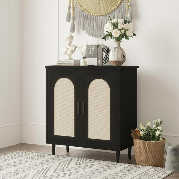 Tuekys Sideboard Buffet Kitchen Storage Cabinet ，RattanCompact Sideboard with Wood Feet for Living Room, Hallway, Entryway, Cabinet with Ample Storage Space