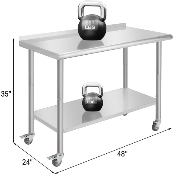 Tuekys Stainless Steel Work Table for Prep , Adjustable Undershelf, Commercial Heavy Duty Table for Restaurant, Home and Hotel