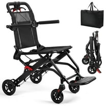 Tuelaly Ultra-Thin Aluminum Alloy Transport Wheelchair, Lightweight Foldable Wheelchair, 286lbs Capacity Portable Travel Wheelchair with Flip-Up Armrest & Safety Belt