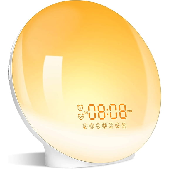Tuerthy Sunrise Alarm Clocks, Wake Up Light with Sunrise/Sunset Simulation Dual Alarms Bedside Night Lamp Snooze Function FM Radio 7 Natural Sound 11 Colorful Atmosphere Lamp(White)