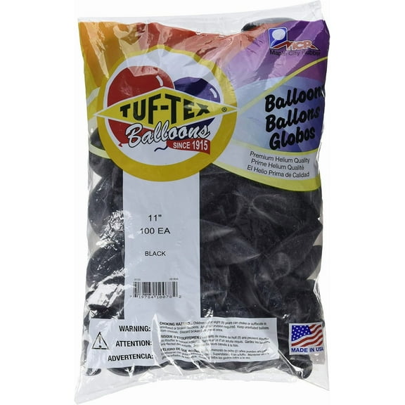 Tuf-Tex 10078 11" Black Latex Balloons,