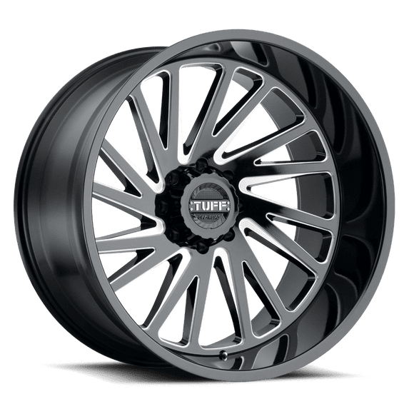 Tuff Aluminum Rim T2A 24X14in Gloss Black with Milled Spokes Finish, 2414T2A-28180B25L