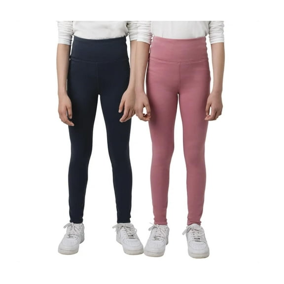 Tuff Athletics Youth Girl's 2-Pack Fleece Lined Leggings (Blue/Rose/Medium)