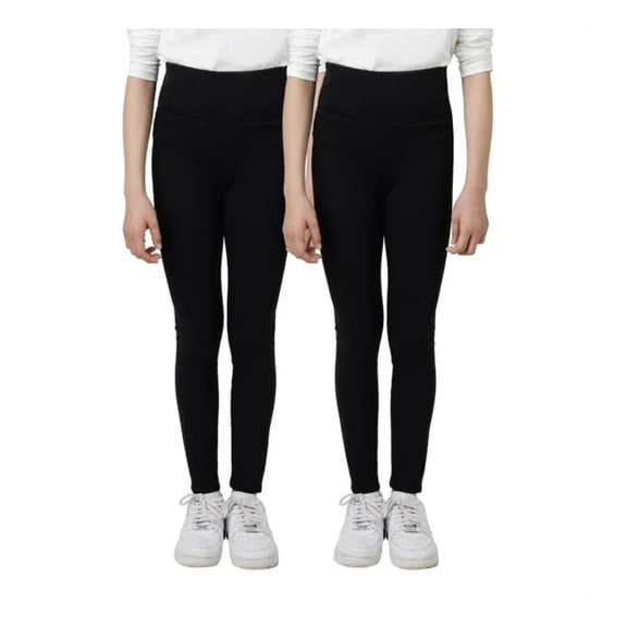 Tuff Athletics Youth Girl's 2-Pack Fleece Lined Leggings (Black/Black/Small)