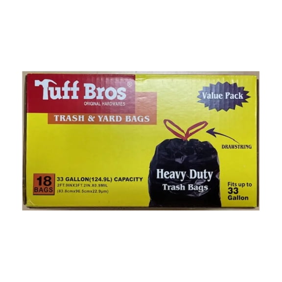 Tuff Bros Drawstring Trash Bags 18 ct 33 gal - Case - 12 Units