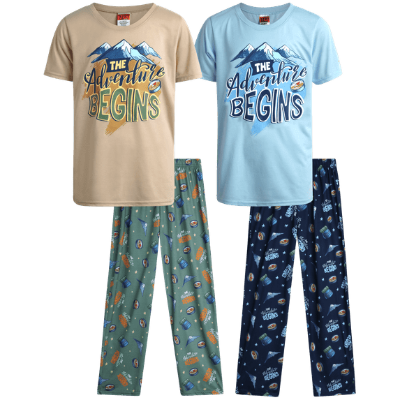 Tuff Guys Boys Pajama Set - 4 Piece Short Sleeve Sleep Shirt and Kids Pajamas Lounge Sets (8-12)