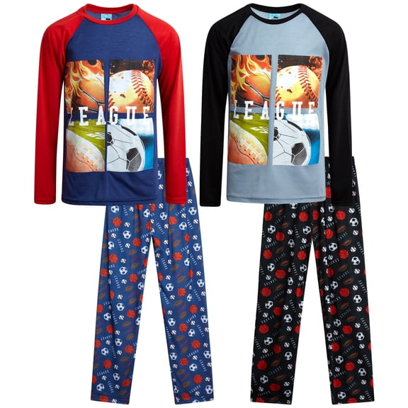 Tuff Guys Boys Pajama Set - 4 Piece Short Sleeve Sleep Shirt and Kids Pajamas Lounge Sets (8-12)
