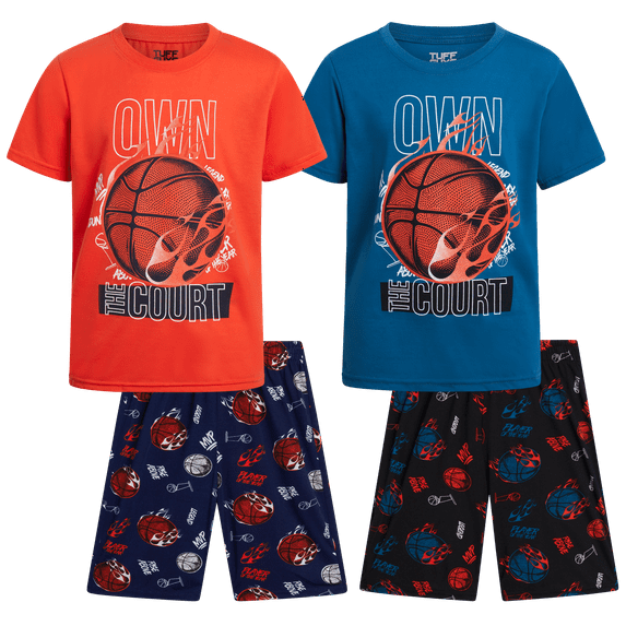 Tuff Guys Boys' Pajama Set - 4 Piece Sleep Shirt and Lounge Shorts - Sleepwear for Boys (8-16)