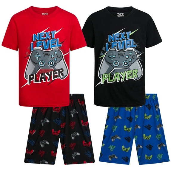Tuff Guys Boys' Pajama Set - 4 Piece Sleep Shirt and Lounge Shorts - Sleepwear for Boys (8-16)
