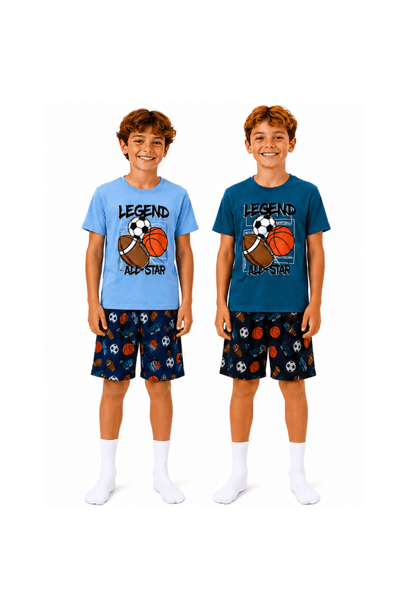 Boys' Pajama Set - 4 Piece Sleep Shirt and Lounge Shorts - Sleepwear for Boys (8-16)
