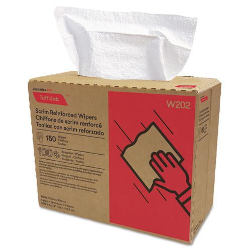 Tuff-Job Scrim Reinforced Wipers, 4-Ply, 9.75 x 16.75, White, 150/Box, 6 Box/Carton | Bundle of 2