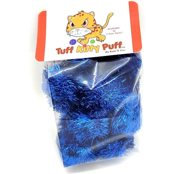 Tuff Kitty Puff Pack of 12 Standard 1.5 Inch Sparkle Tinsel Balls for Cats – Blue