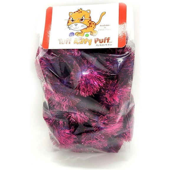 Tuff Kitty Puff Sparkle Ball Cat Toy - (1.5 inch) 12 Pak Pick a Color (Pink)