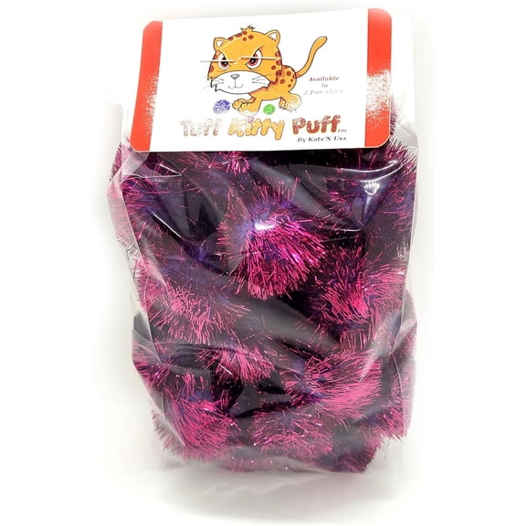 Tuff Kitty Puff Pack of 12 Standard 1.5 Inch Sparkle Tinsel Balls for Cats Pink