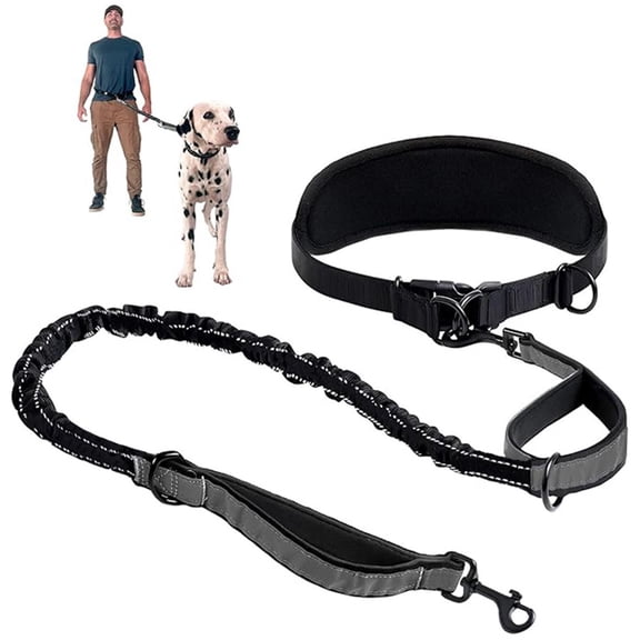 Tuff Mutt Hands Free Dog Leash for Walking Running Hiking, Waist Leash with Bungee, Adjustable Belt, Reflective Double Handle Design for Large Medium Dogs