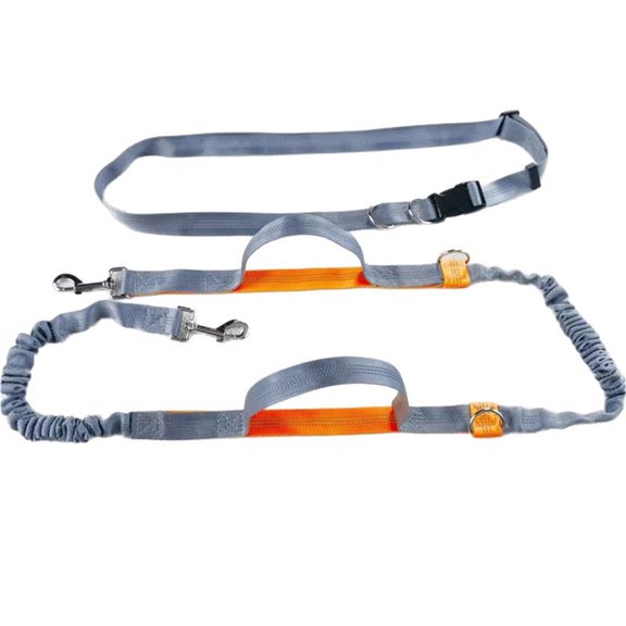 Tuff Mutt Hands Free Dog Leash for Walking Running Hiking, Waist Leash with Bungee, Adjustable Belt, Reflective Double Handle Design for Large Medium Dogs
