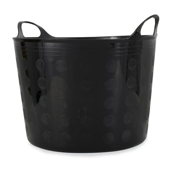 Tuff Stuff Products F12-BK Large 12 Gallon Plastic Outdoor Carry Flex Tub Storage Bin Container Tote Tubs Bucket with Handles, Black
