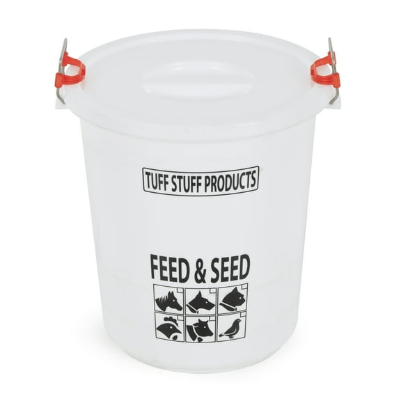 Tuff Stuff Products FS17 Seed and Animal Feed Drum Bucket with Lock Lid, White