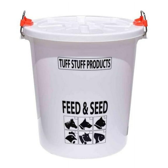 Tuff Stuff Products Heavy Duty Pet Food Storage Container with Locking Lid, White, 26.5 gal Capacity