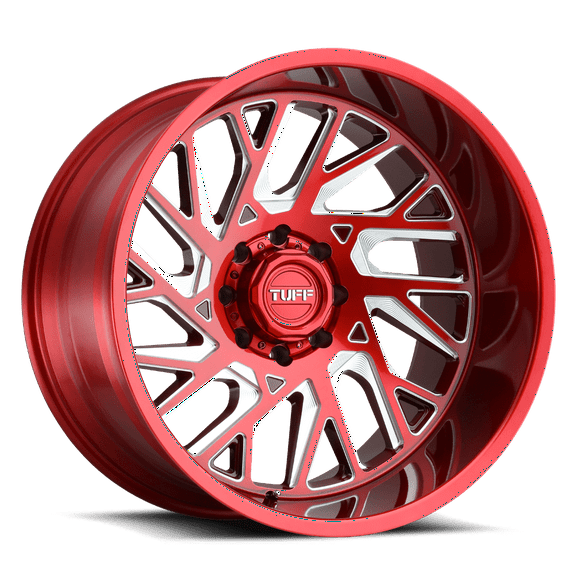 Tuff T4B 24X14 6X139.7 -72Et 125.1Cb Candy Red W/ Milled Spoke Wheel