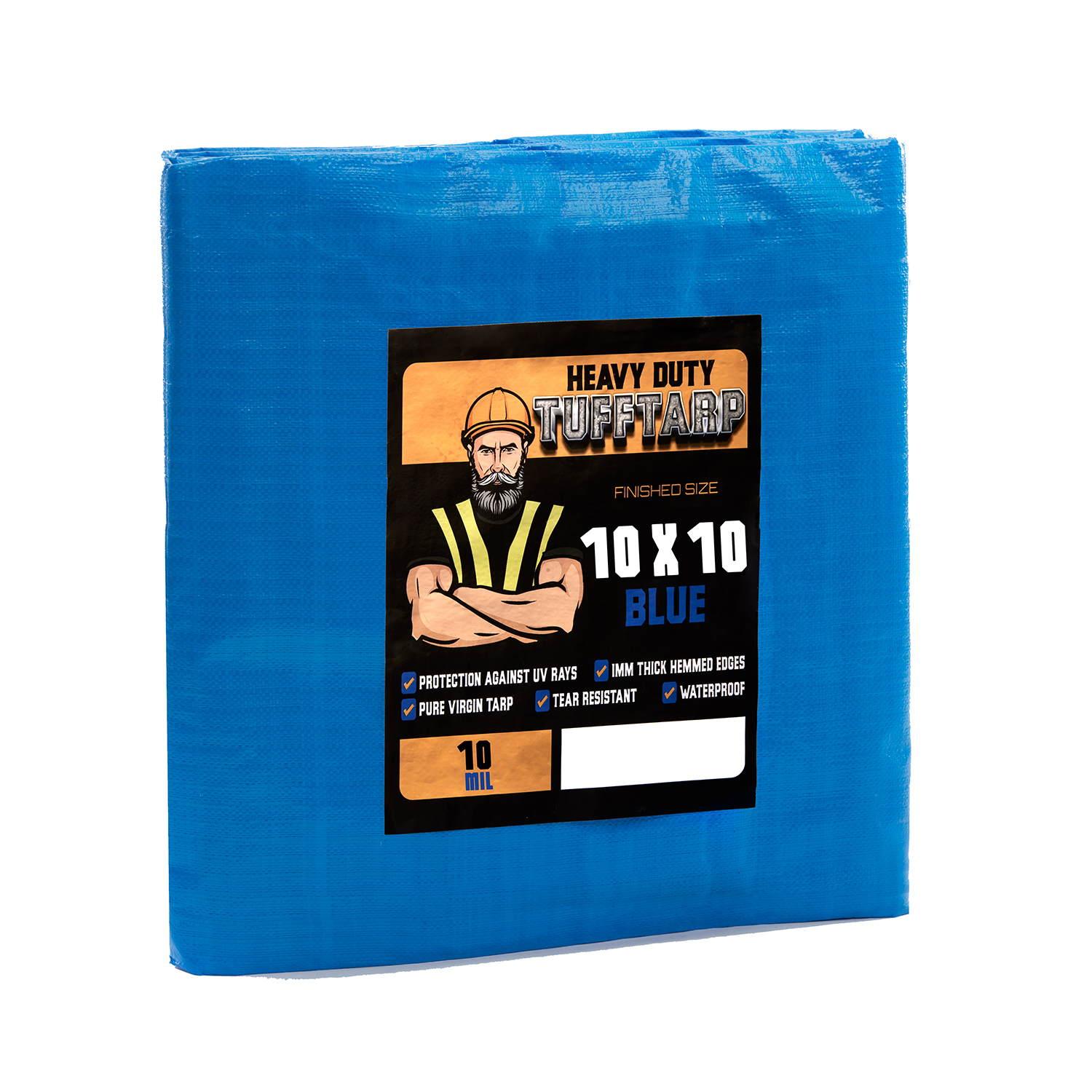 Tuff Tarp Ultra Heavy Duty Tarp (10MIL, 10x10) Multipurpose Protective Cover Traps, Hemmed Edges