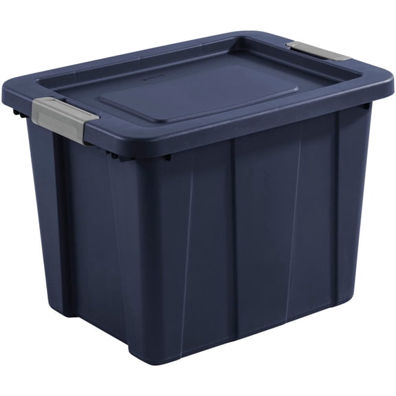 Tuff1 18 Gallon Plastic Stackable Basement Garage Attic Storage Organizer Tote Container Bin With Latching Lid, Dark Indigo Blue (24 Pack)