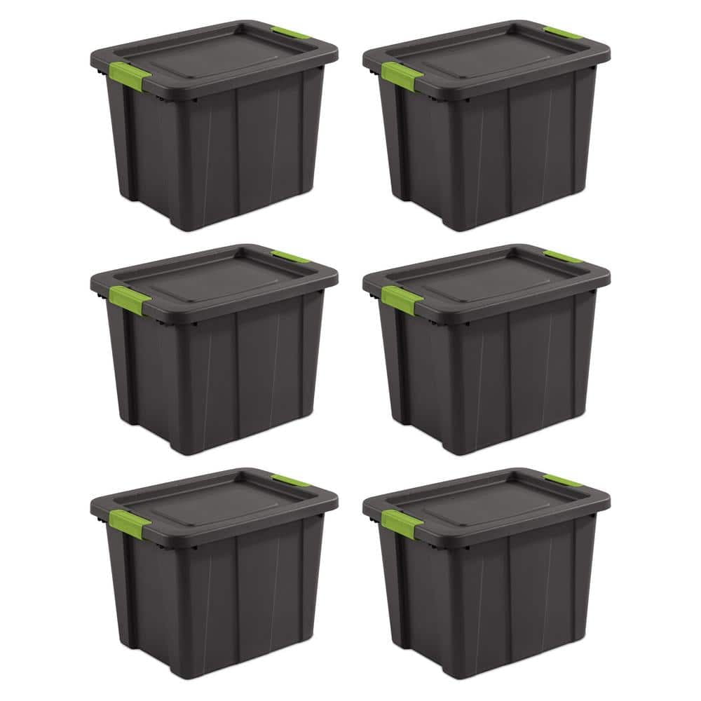 Tuff1 30-Gallon Stackable Black Plastic Storage Tote with Green Latches