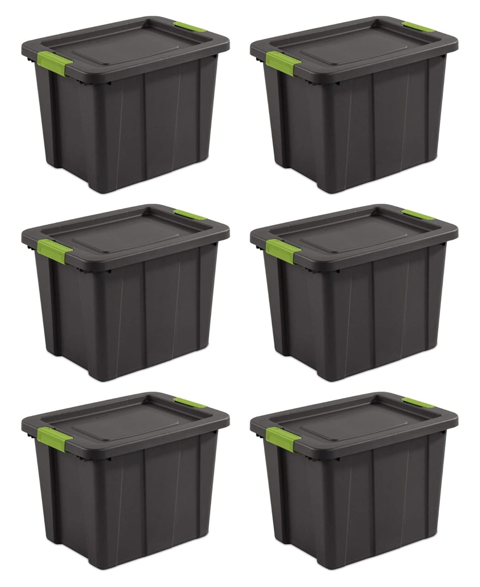 Tuff1 30-Gallon Stackable Black Plastic Storage Tote with Green Latches